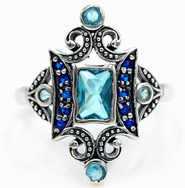 1CT Aquamarine 925 Sterling Silver Filigree Ring Sz 7 F6-4