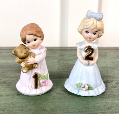 1981 Lot of (2) Enesco Growing Up Birthday Girls ~ Ages 1 and 2