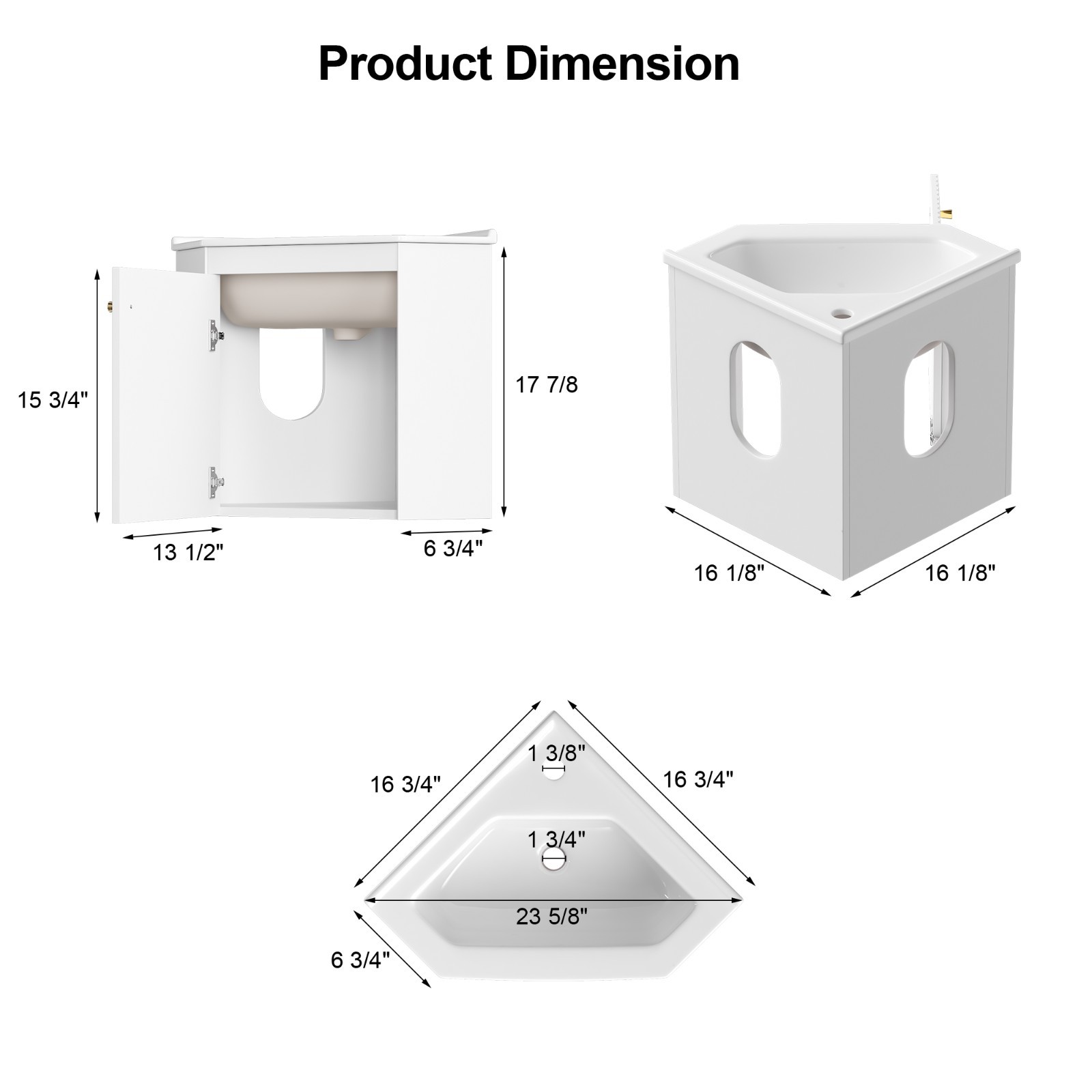 Corner Bathroom Vanity Sink Wall Mounted Combo for Small Space White Ceramic Top