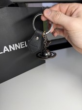 Vivienne Westwood Leather and Metal Orb Keyring In Black One Size