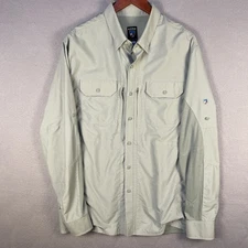 Kuhl Shirt Mens Large Green Long Sleeve Nylon Pockets Hiking Outdoor Gorpcore