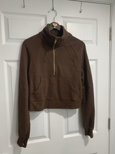 Lululemon Sweatshirt Women XS/S Brown Scuba Oversized Half Zip Kangaroo Pouch