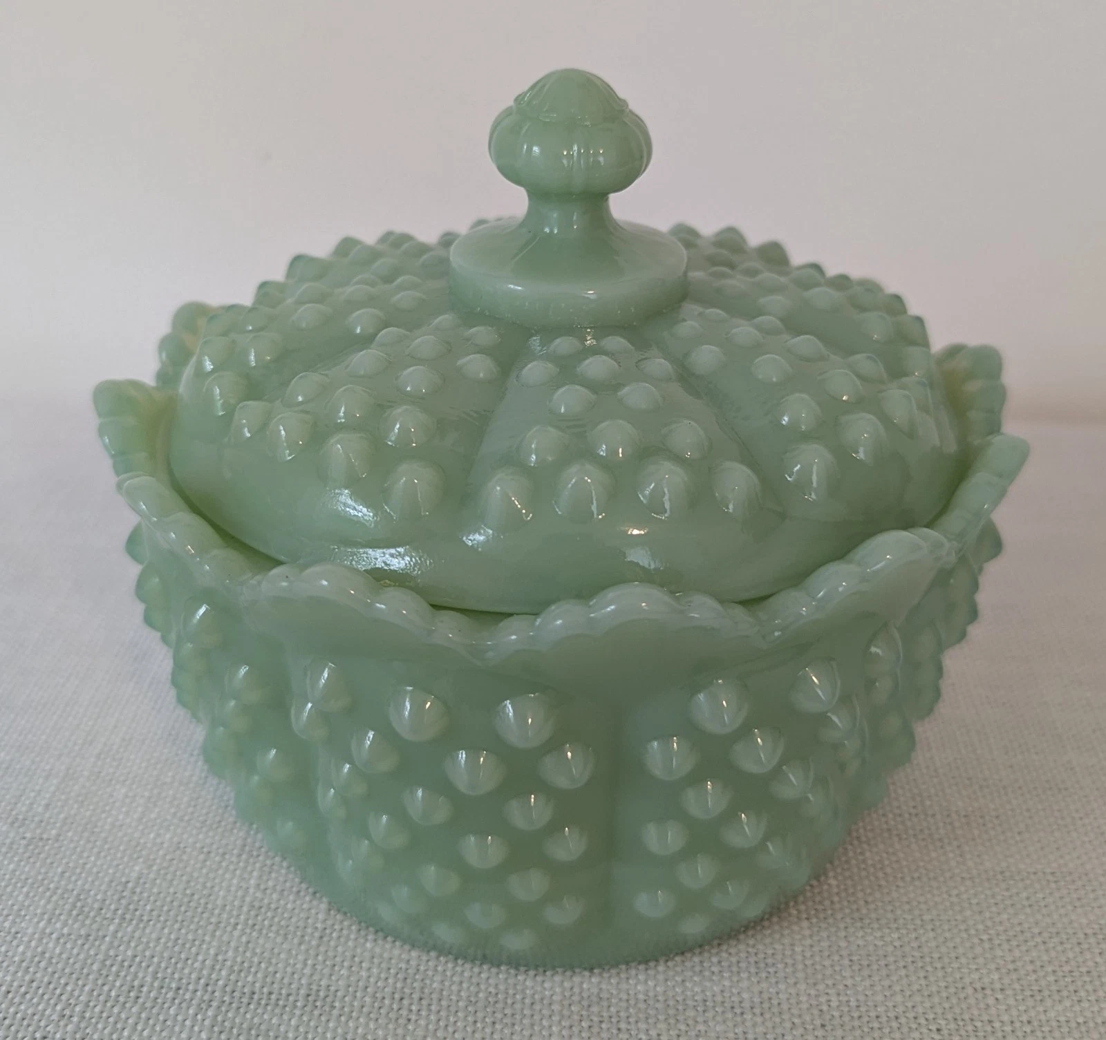 Vintage Mosser Jadeite Gigi Collection Hobnail Glass Lidded Butter Tub with Lid