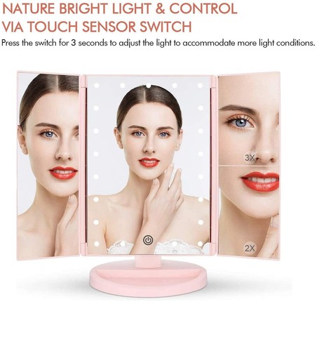 Tri-fold Lighted Vanity Makeup Mirror with 3x/2x Magnification,21 LED Lights ... - Picture 3 of 7