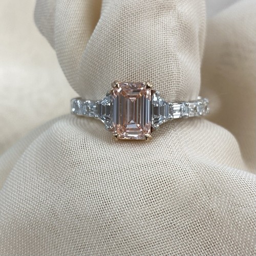 Bague de fiançailles émeraude IGI 2,78 TCW diamant cultivé en laboratoire or blanc et rose 14 carats - Photo 13 sur 18