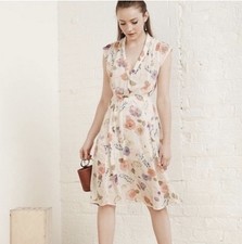 reformation corey sleeveless floral wrap dress viscose sz XS summer white pink