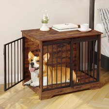 Hzuaneri 31.9" Dog Crate Furniture, Barn Door, Heavy Duty Kennel, End Table