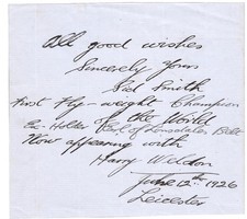 Boxer Sid Smith Vintage Signed and Inscribed Note, Extra Rare