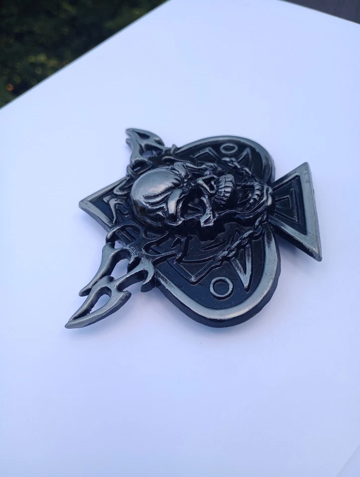 Hebilla de cinturón de motocicleta calavera grande Harley 4"X3' metal negro llamas cadena pala Foto 2 de 4