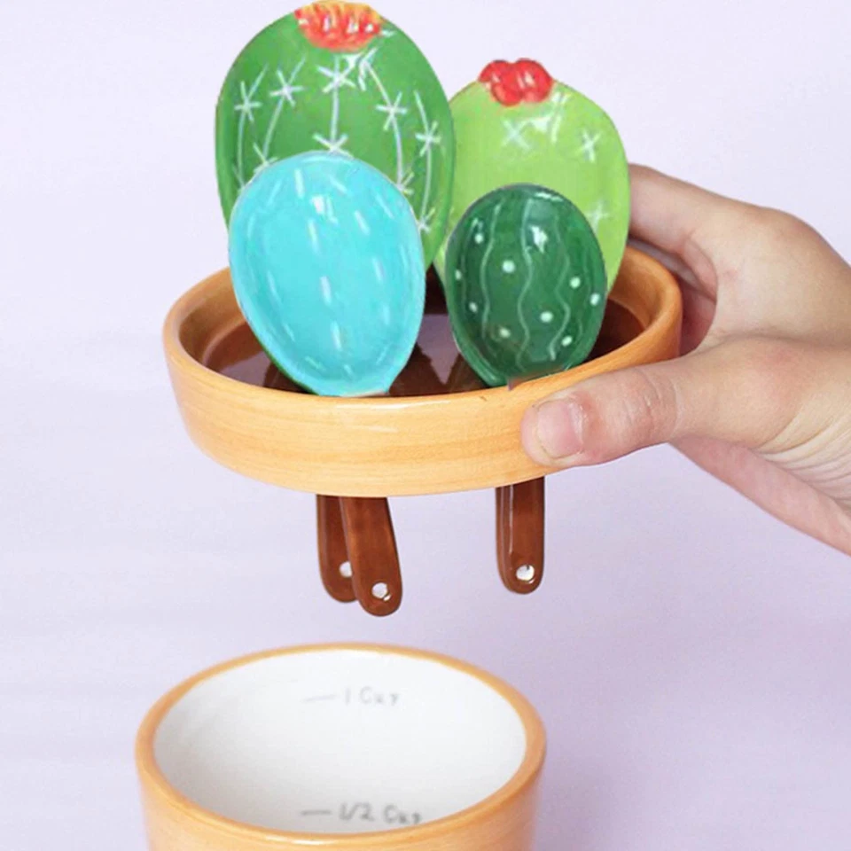 Cactus Measuring Spoons Set in Pot Ceramic Cute Small Cacti Measuring Spoons ... - Image 3 of 4