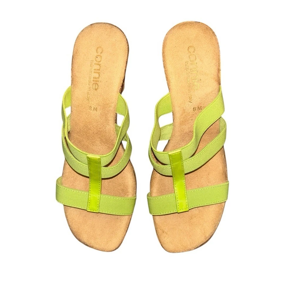 Sandalias Connie Hechas a Mano Italia Cuero Verde Brillante Cuña Plataforma Mujer 8M Foto 2 de 4