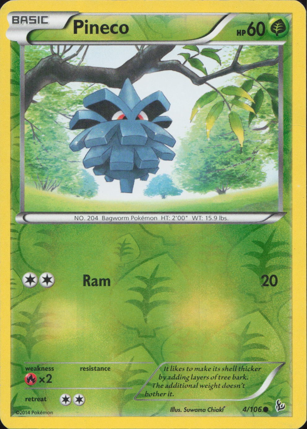 Pineco 4/106 COMMON REVERSE HOLO Flashfire Pokemon Moderately Played