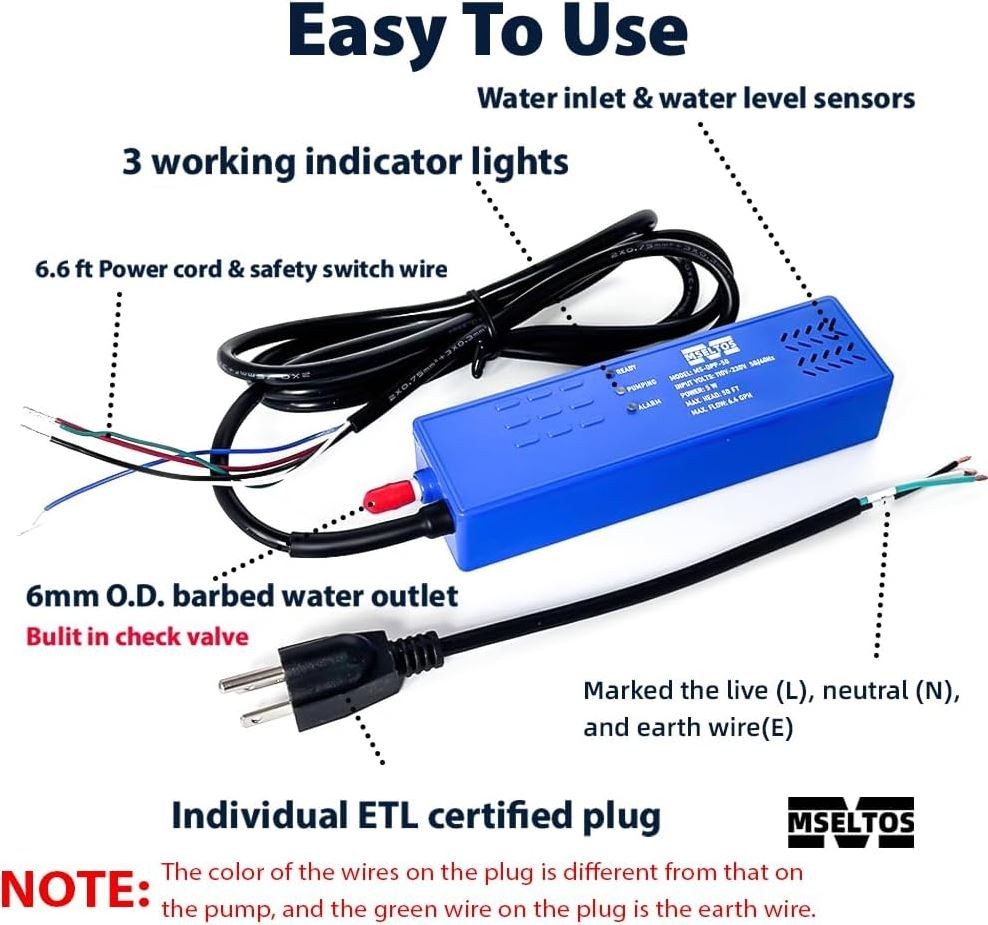 6.4GPH 50FT Max Head Drip Pan HVAC Condensate Pump 110V/230V Auto Safety SwitchK