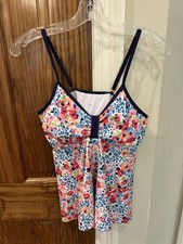 Beachsissi Tankini Top Removable Cups Halter Ruffle Floral Red Blue XL