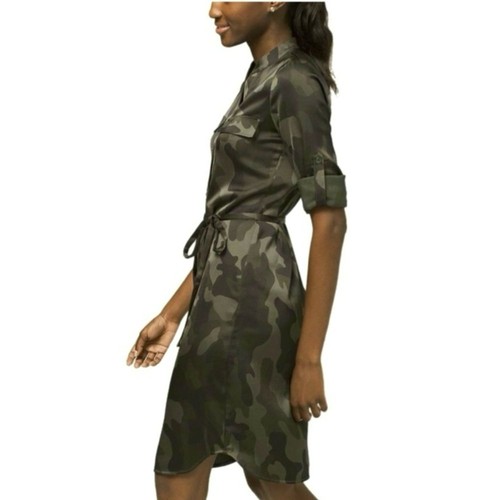 White House Black Market NWT Camo Satin Shirt Belted Dress Size S - Picture 2 of 8