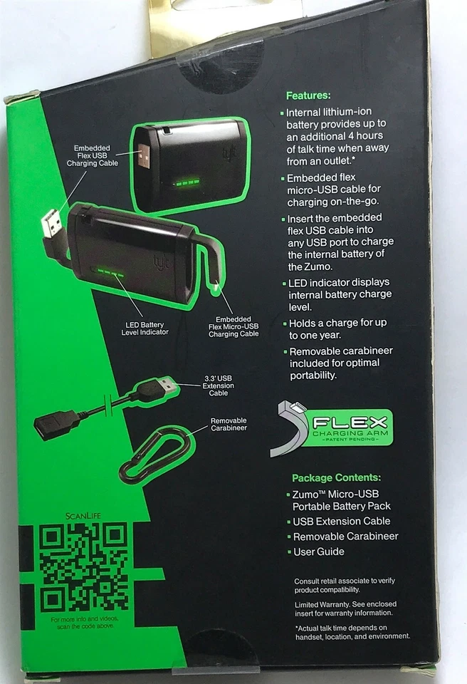 Batería portátil TYLT Zumo con cable micro USB incorporado paquete de baterías 1500 mAh Foto 2 de 2