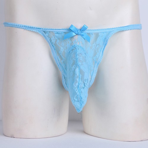 Sissy Mens Sexy Lace See-Through Briefs Bulge Pouch G-String Thong Underwear - Picture 15 of 25