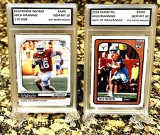 2 ARCH MANNING TEXAS 1ST EVER 2024 Panini GRADED GEM-MT 10 Rookie LOT NIL & AMC