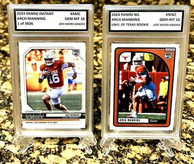 2 ARCH MANNING TEXAS 1ST EVER 2024 Panini GRADED GEM-MT 10 Rookie LOT NIL & AMC