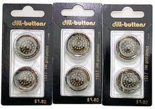 3 Dill Buttons 2 Pack 24K Plated Round Embossed 7/8” (23mm) Style 1897