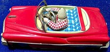 RARE Vintage Red Convertible Tin Friction Car Japan V-1959 with Driver