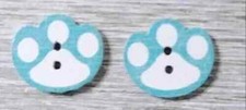 wood paw print sewing buttons 2 holes 5/8 inch blue