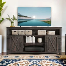 TV Stand With Adjustable Open Shelves Barn Doors Cabinet for 45 to 65 inch TVs