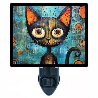 Decorative Photo Night Light, Orange Eyes, Black Cats