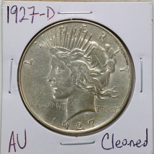 1927-D $1 Peace Silver Dollar with AU Detail Cleaned #3045