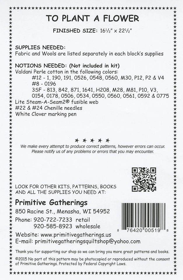 To Plant a Flower Garden Wool Applique Primitive Gatherings Quilt Pattern - Image 2 of 4