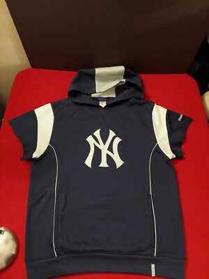 New York Yankees Reebok Short Sleeve Hoodie Men's Small Blue