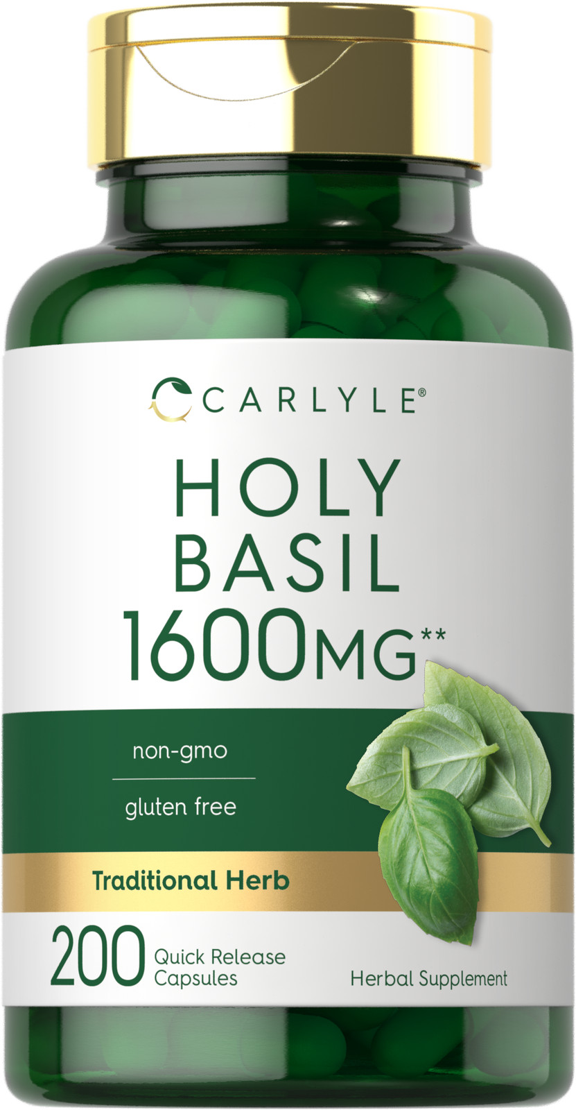Holy Basil Capsules 1600mg | 200 Count | Leaf Extract Supplement | by Carlyle   