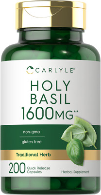 Holy Basil Capsules 1600mg | 200 Count | Leaf Extract Supplement | by Carlyle   