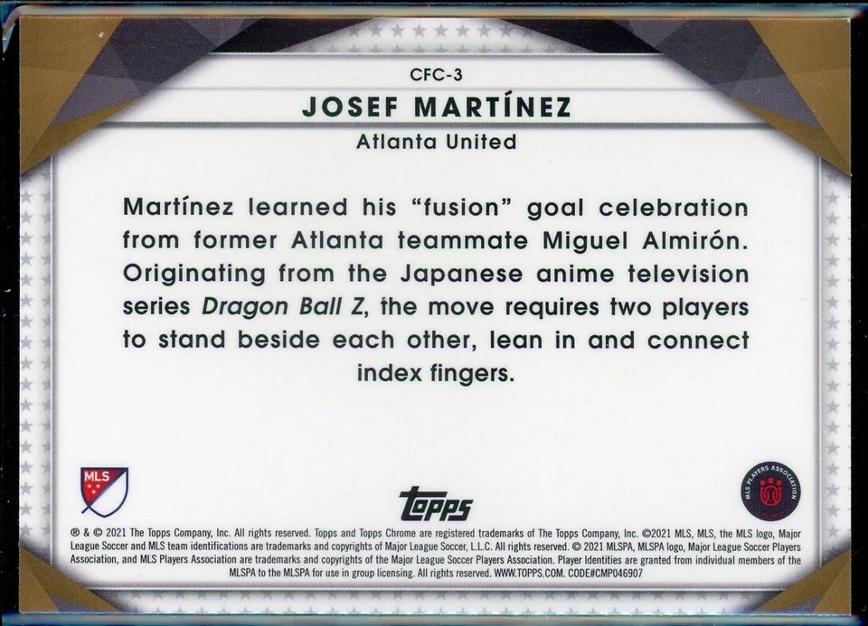 Josef Martinez 2021 Topps Chrome MLS ⚽️ Refractor Celebration FC CFC-3 Atlanta - Image 2 of 2