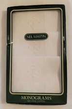 Vtg Neil Martin Men's Fine Handkerchiefs Hankies 100 Cotton Embroidered NOS 