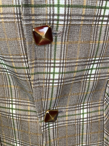 Vtg 70s Men's Size 38 Disco Sport Coat Suit Jacket Brown Plaid Sleeve Bands - Picture 4 of 11