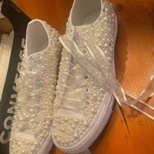 Gorgeous pearl and rhinestone wedding Converse sneakers - worn once 