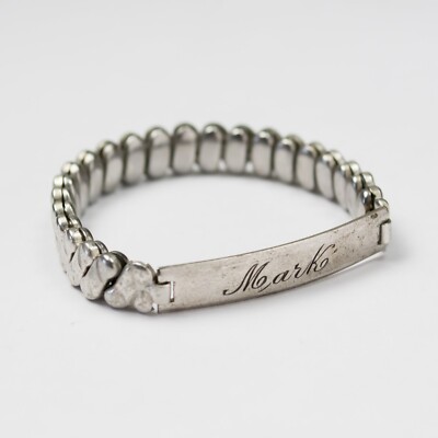 Vintage Child Baby ID Bracelet Sterling Silver Accordion Strap Etched Mark 1.5''D