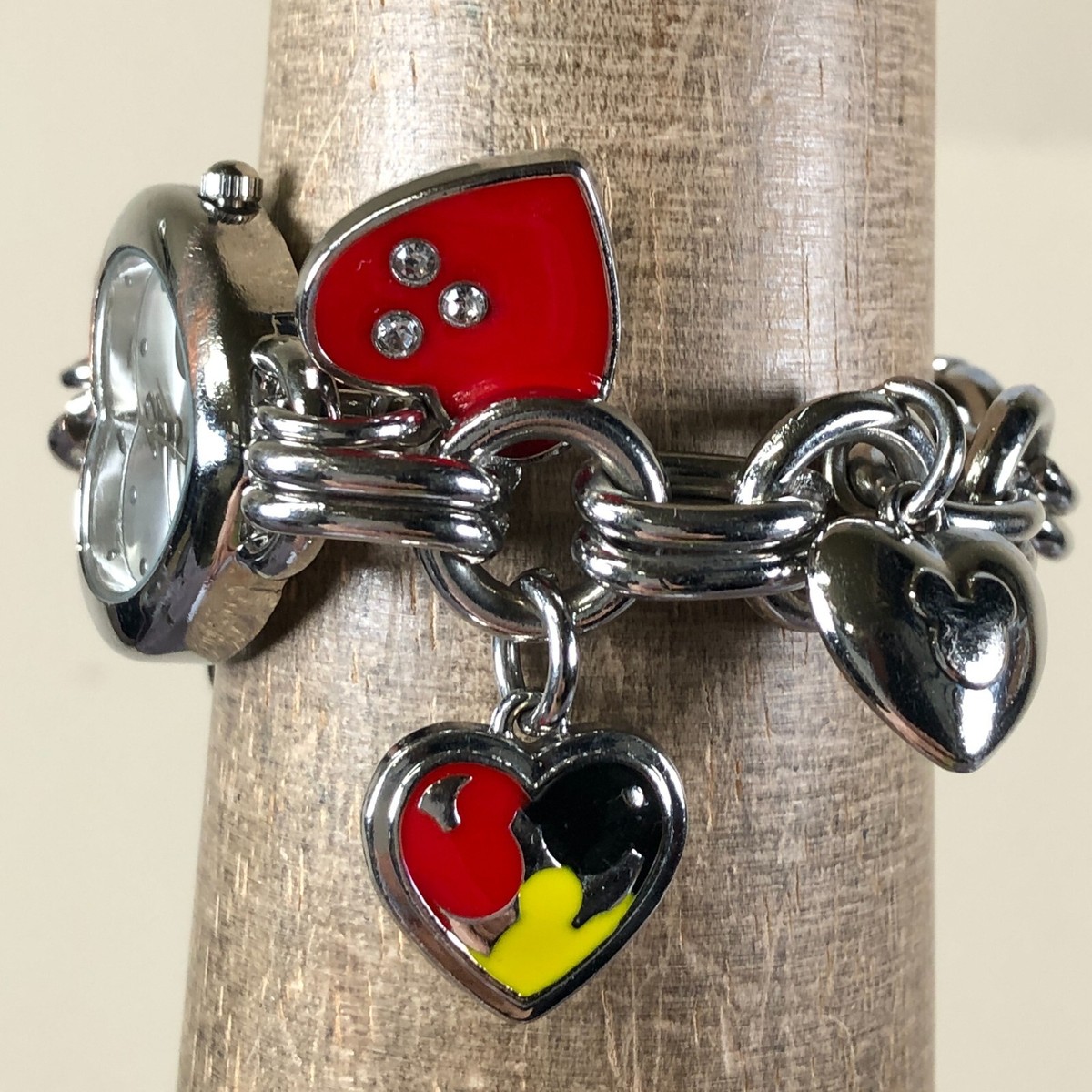 Disney Women's Mk2058 Mickey Mouse Silver-tone Sunray-dial Charm