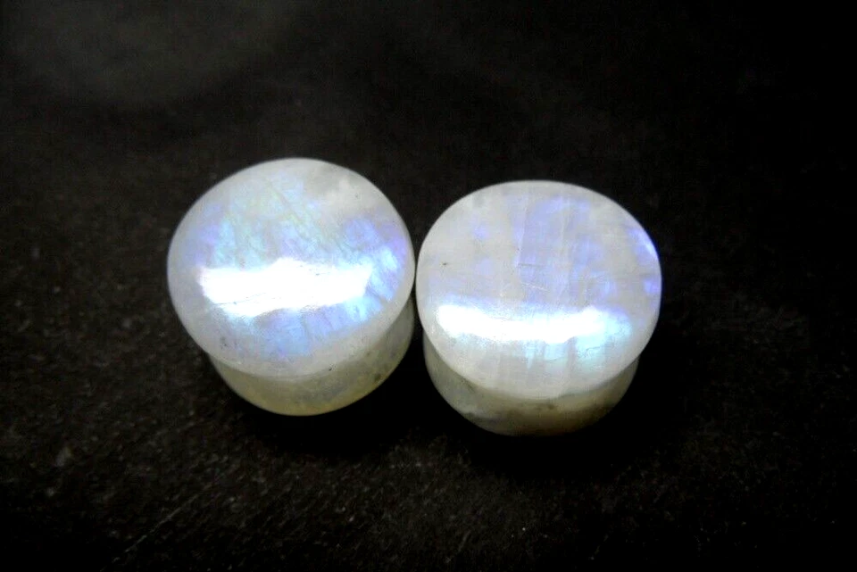 Pair Rainbow Moonstone Earring Ear Gauge & Double Flare Plugs Best Body Jewelry - Image 4 of 4