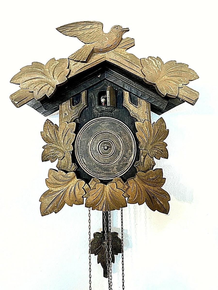 Vintage Cuckoo Clock Poppo Tokyo Japan Movement Flat Black U fixit