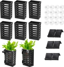 Lawei 8 Pack Hanging Aquarium Plant Holder, Plastic Aquatic Pot Black 