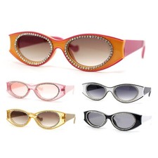 Womens Jewel Rhinestone Oval Glitter Concave Mid Temple Sunglasses
