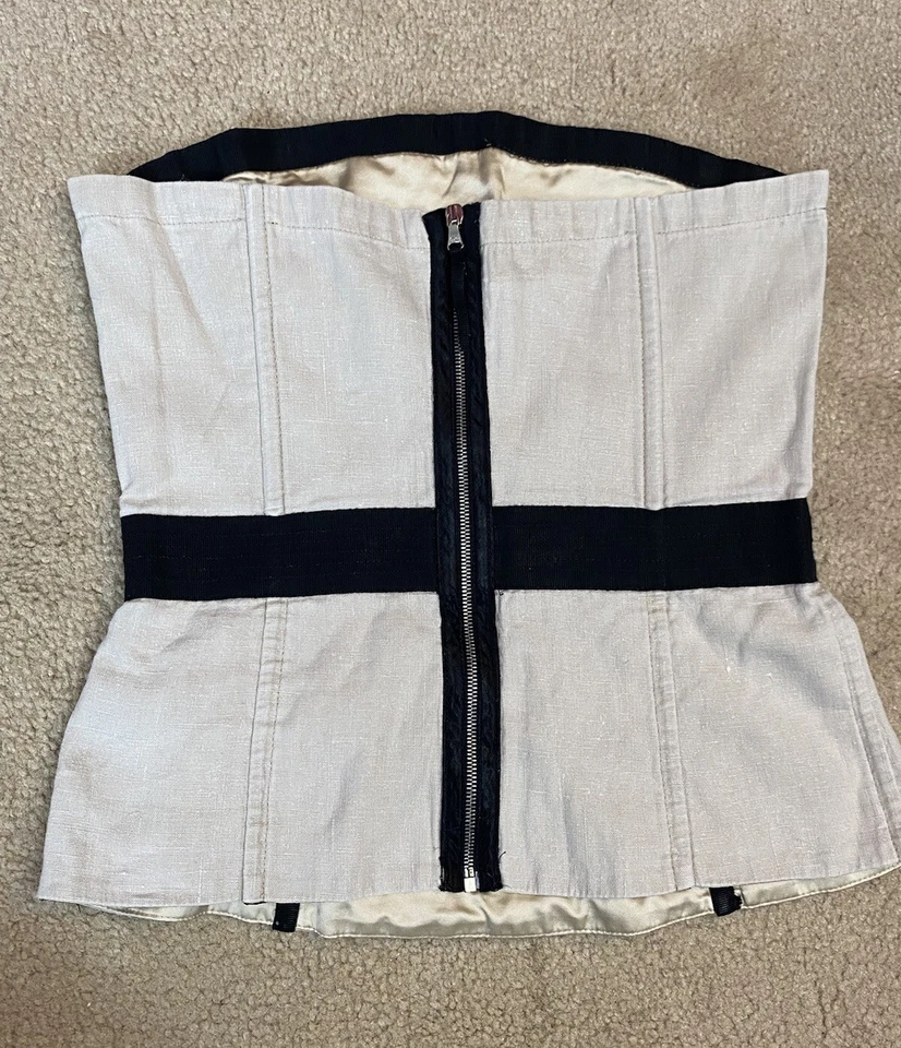 Vtg DOLCE & GABBANA D&G METALLIC IVORY LINEN CORSET TOP 40 S - Image 2 of 4
