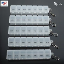 5pcs - 6" Weekly 7 Days Medicine Storage Pill Box Organizer Container Case Clear