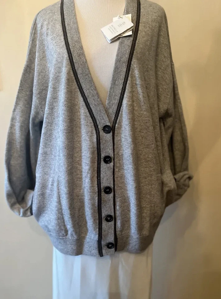 NWT Brunello Cucinelli 100% Cashmere Cardigan Gold Monili Made Italy Size XL - Image 4 of 4