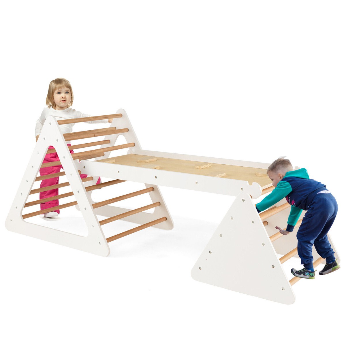 Toddlers in Climbing Toy Set Triangle Ladders and Ramp Sliding Toy-Beige