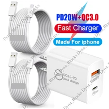 QC 3.0 Fast Wall Charger 20W Dual PD Power Adapter USB Cable For iPhone 14 13 12