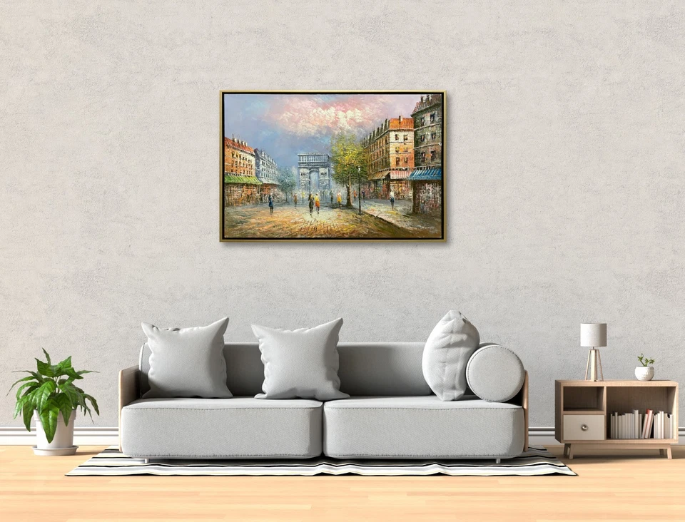 Hungryartist - Pintura al óleo original de París vista sobre lienzo 24x36 enmarcada Foto 3 de 4