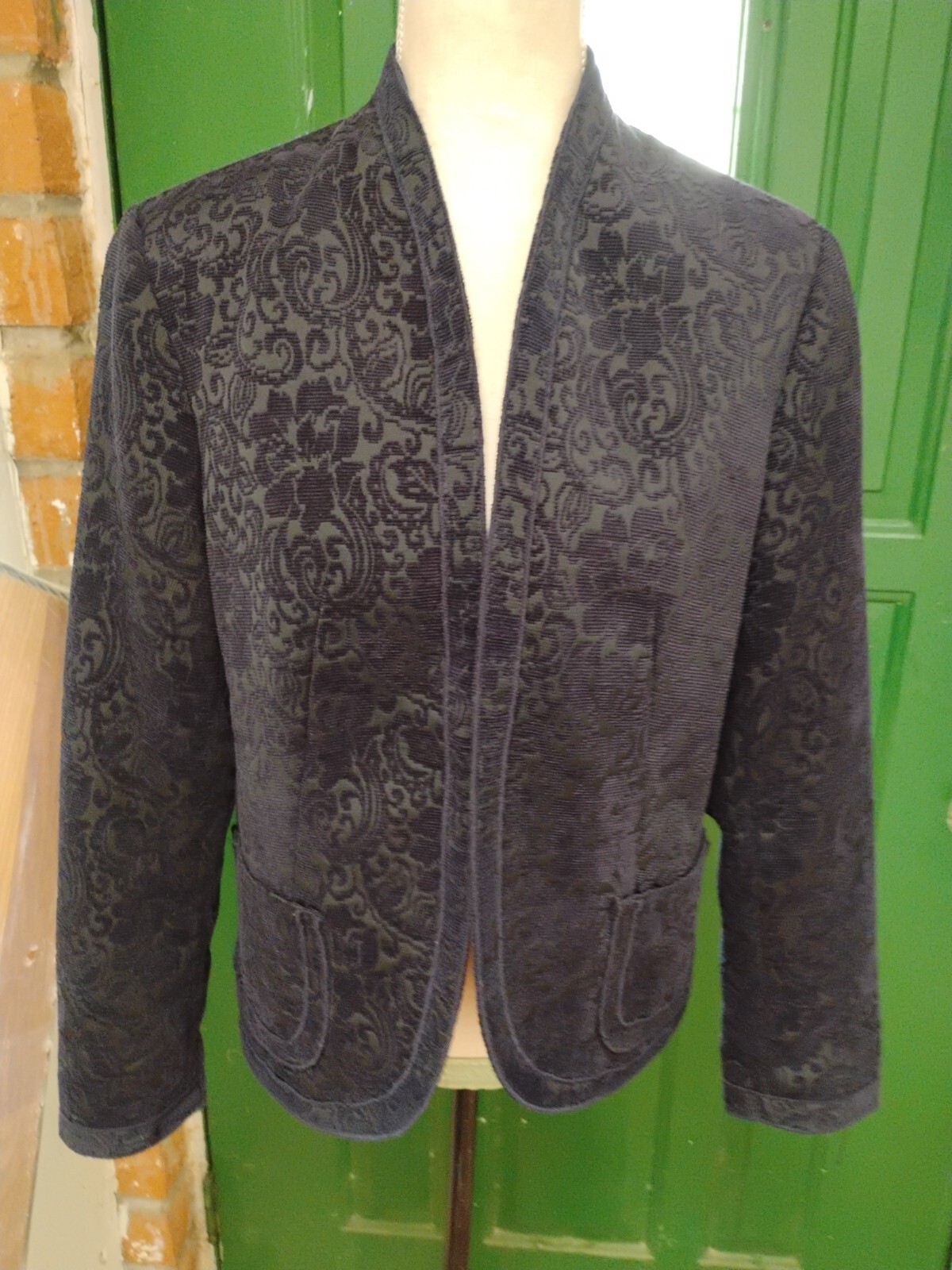 Coldwater Creek Blazer Navy Blue Tapestry Fully Lined Open Front Size S 6/8